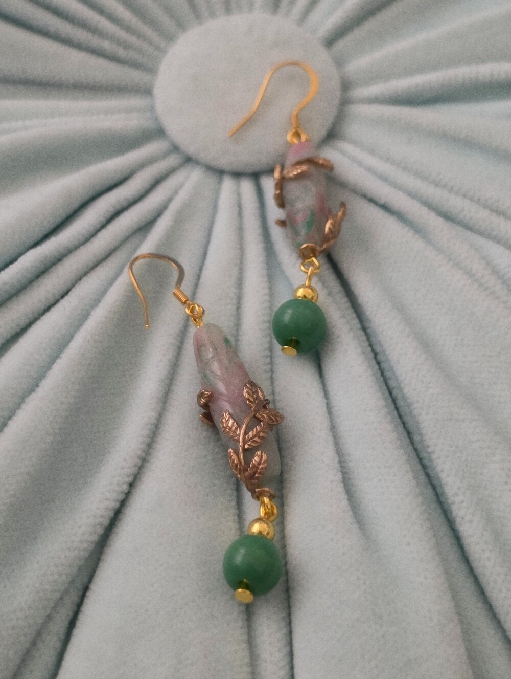 Handcrafted Vintage Lavender and Green Drop Earrings